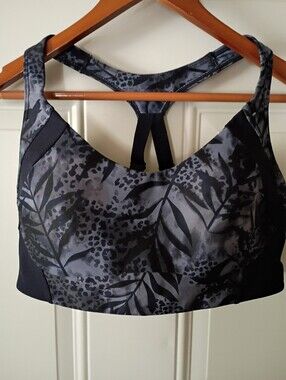 Women's Black Gray Printed Supportive Sports Bra